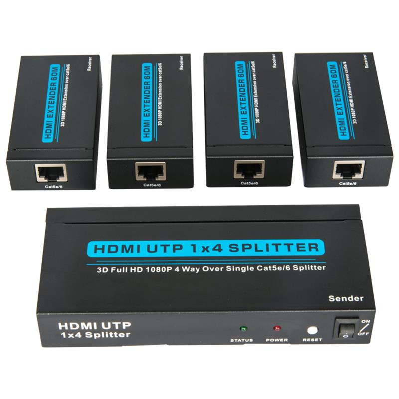 Splitter HDMI UTP 1x4 a 4 porte su Cat5e \/ 6 singolo Con 4 ricevitori fino a 60m